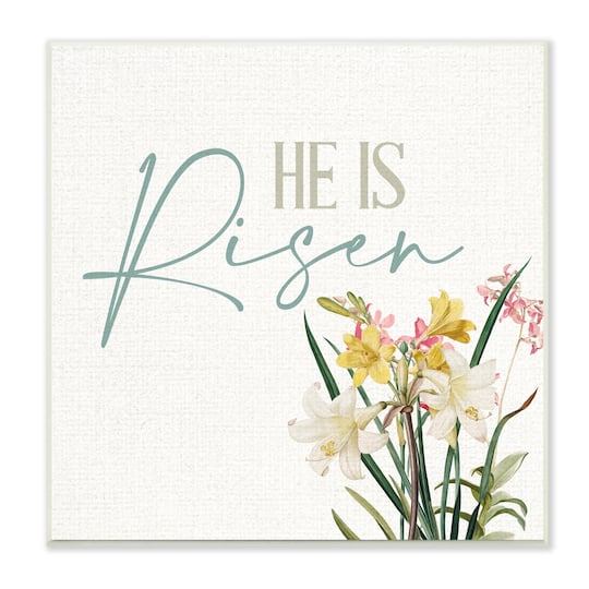 Stupell Industries He Is Risen Religious Easter Holiday Flower Blossoms Wall Plaque Art